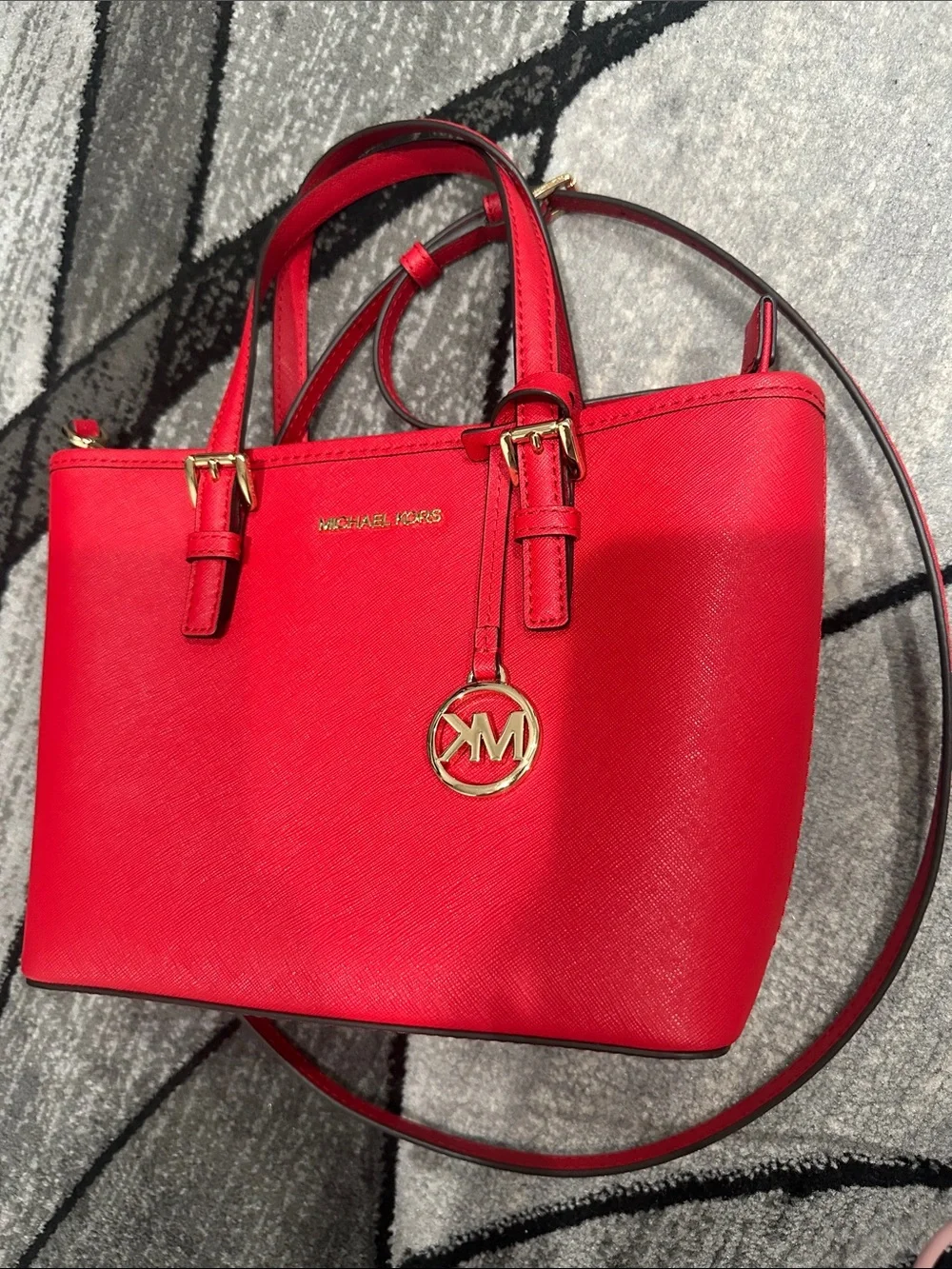 Michael Kors Red Saffiano Satchel with Gold Accent
